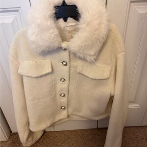 Chelsea & Violet Cream Faux Fur Collar Jacket